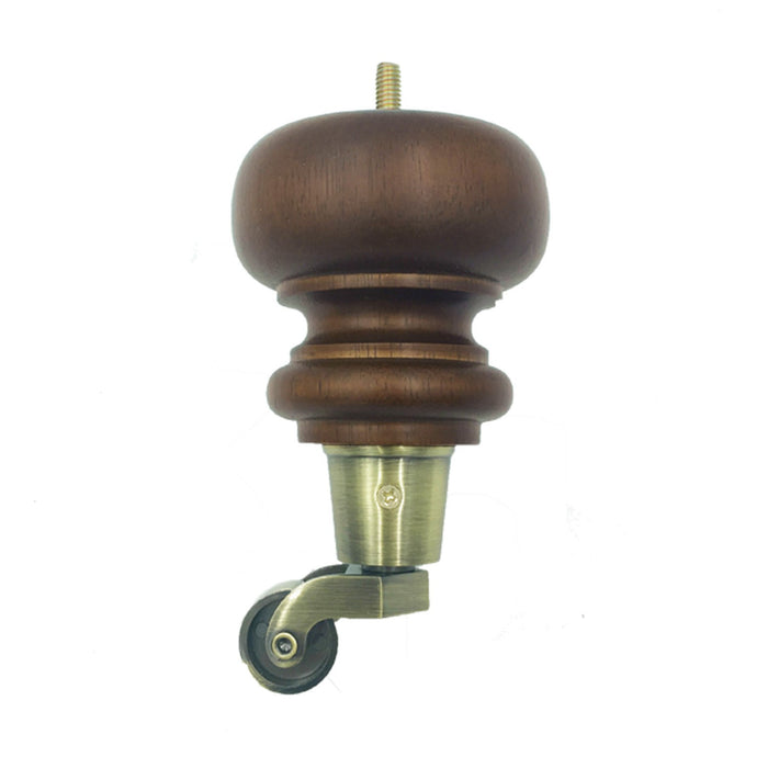 LWT61W Carved Turned Furniture Legs with Casters - Walnut Finish