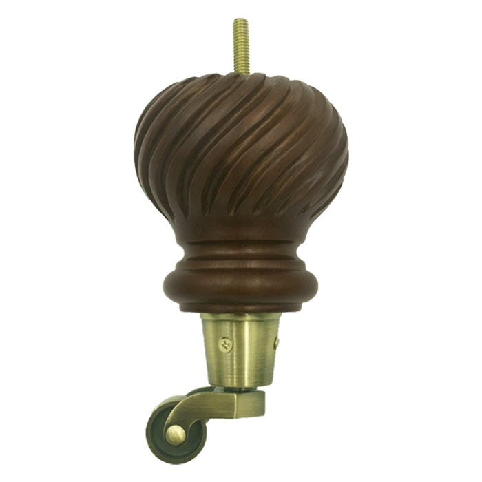 LWT62W Carved Turned Furniture Legs with Casters - Walnut Finish