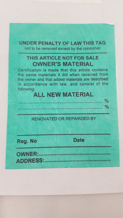 Owner's Material Law Label
